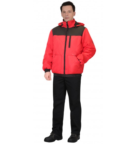 Куртка СИРИУС-ПРАГА-ЛЮКС короткая с капюшоном, красная с черным