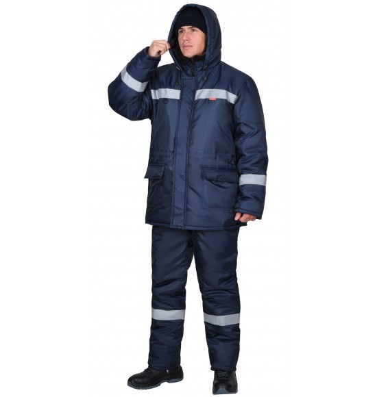 Куртка СИРИУС-БРИГАДИР зимняя, синяя с СОП, мех. ворот, капюшон (утеплитель 600 гр)