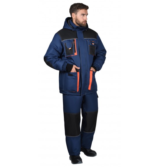Костюм СИРИУС-МАНХЕТТЕН-М зимний, куртка дл, брюки, тёмно-синий с черным и кирпичной отделкой